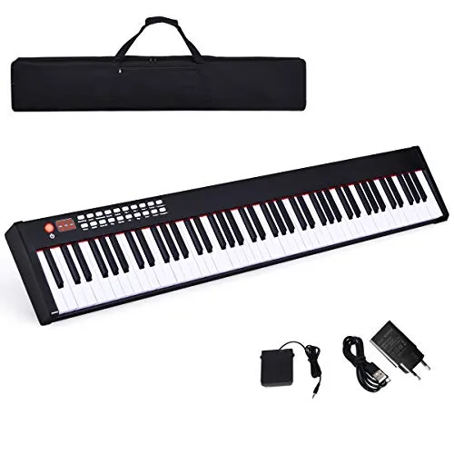 COSTWAY Pianoforte Digitale 88 Tasti, Tastiera Elettronica con Custodia Borsa, Pedale Sustain, Electric Pianola con USB, MIDI e Bluetooth, Adattamenti Dinamici, Ottimo per Principianti