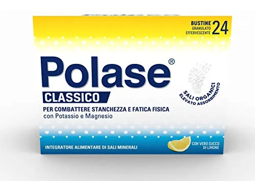 Polase Classico Integratore Alimentare di Potassio e Magnesio, un aiuto contro la Stanchezza e la Fatica Fisica, ideale per il periodo estivo, Senza Glutine, gusto Limone, 24 bustine