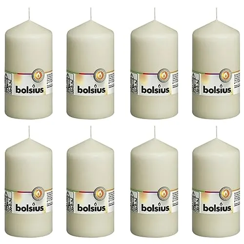 Bolsius Candele a pilastro lisce, avorio, set da 8 pezzi, candele decorative per la casa, lunghezza 43 ore, non profumate, cera vegetale naturale, 13 x 7 cm