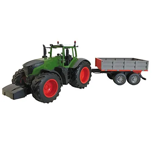 Mondo-8001011635214 Mondo Motors-Farm Tractor with Trailer RC-Trattore con rimorchio Giocattolo Radiocomandato-2.4GHz radiocomando-Scala 1:16-Funzione trasporto/scarico-63521, Colore Verde, 63521
