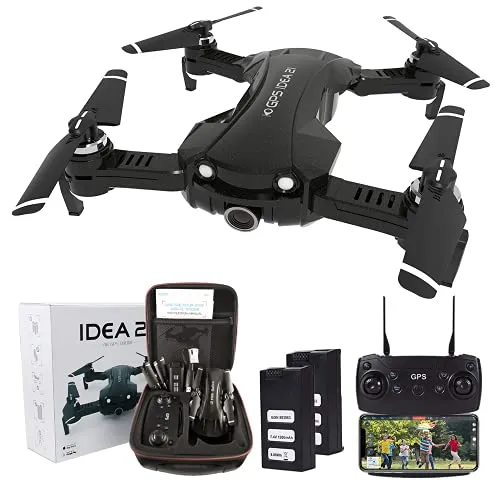 le-idea Drone Professionale con Telecamera 4K HD, 5GHz Wifi FPV HD Trasmissione Video con Camera Professionale, Follow me per Principianti e Bambini, Droni Pieghevole Quadcopter GPS con 2 Batterie