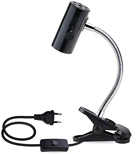 Akynite Portalampada Ceramica E27 Nero con Pinza e Interruttore, max. 150W, Flessibile con 1,8m Cavo, Portalampada E27 Clip per Lampada Tartarughe Rettili Acquario, Lampada Riscaldante per Cani