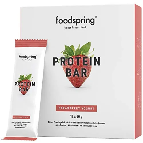 foodspring - Barrette proteiche - gusto Fragola Cheesecake - 33% di proteine - A ridotto contenuto di zuccheri - Perfette dopo l'allenamento o come snack da viaggio (12 x 60g)