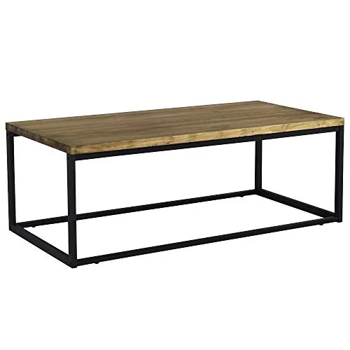 BOX FURNITURE Tavolino Icub U 100x60x43cm nero in legno massello di pino finitura vintage stile industriale