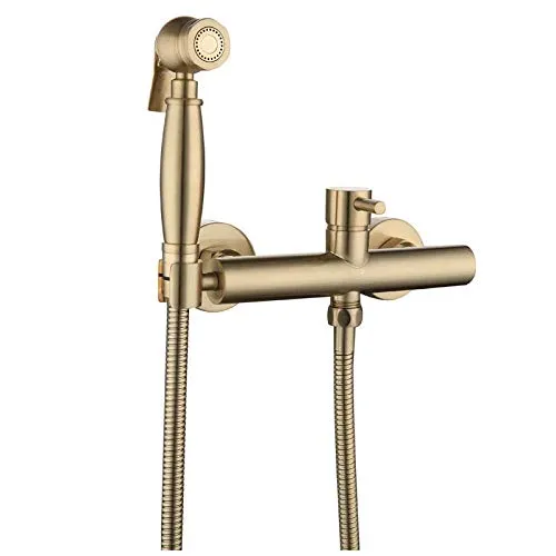 Rubinetteria per doccia portatile Shattaf Bidet in acciaio inossidabile - Lavabo per bidet Spazzolato oro caldo e freddo Toilette con pistola a spruzzo Set di erogatori per pistola Set completo di ra