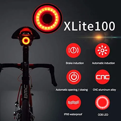 Guijiyi Luce Posteriore Intelligente per Bicicletta, Luce Posteriore Bici USB Ricaricabile, Accensione/Spegnimento Automatico, Luci per Bicicletta a LED Impermeabili IPX6