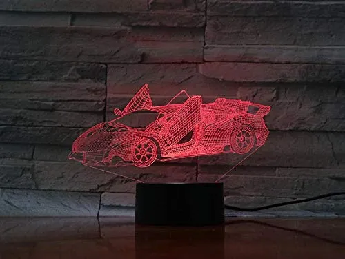 Lampada 3D Illusion Macchina da corsa 7 cambia colore 3D LED Touch Lighting Lamp House Camera da letto Office Decor per bambini Regalo di Natale di compleanno