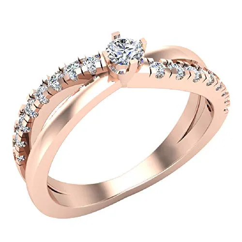 Anello Promessa in oro rosa 14 carati Diamante Gambo gemello minimalista 0.40 Carati Peso totale (Misura dell'anello 9)