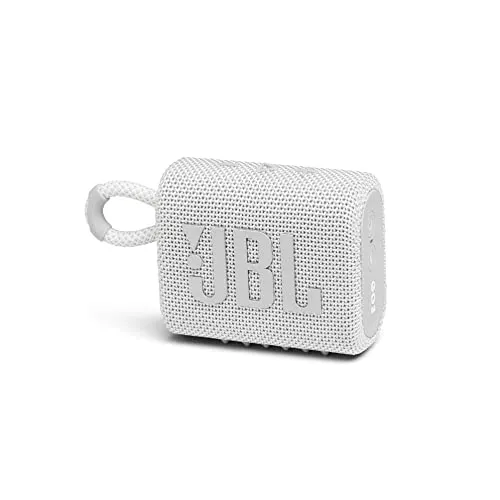 JBL GO 3 Speaker Bluetooth Portatile, Cassa Altoparlante Wireless con Design Compatto, Resistente ad Acqua e Polvere IPX67, fino a 5 h di Autonomia, USB, Bianco