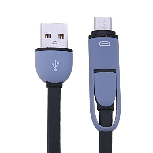 Demiawaking 2 in 1 Micro USB+Type-C SYNC Cavo di Dati e di Ricarica per Android Nero