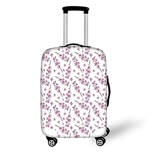 Travel Luggage Cover Suitcase Protector,Purple,Hazy Delphinium Floret Branches with Blooming Roots Seasonal Twigs Nature Pattern,Violet Green，for Travel