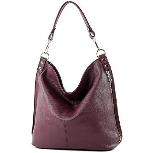 modamoda de - T177 - ital. Borsa a tracolla in pelle da donna, Colore:Bordeaux viola