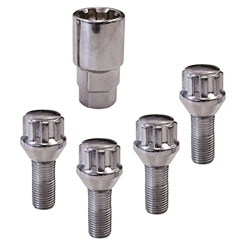 Carpoint Sicuro per la tua auto 05.205.03 Antifurto antifurto tipo C, Set di 4 con 1 adattatore, sicurezza per cerchi e ruote, sfera M12 x 1, 5x 26 mm, grigio