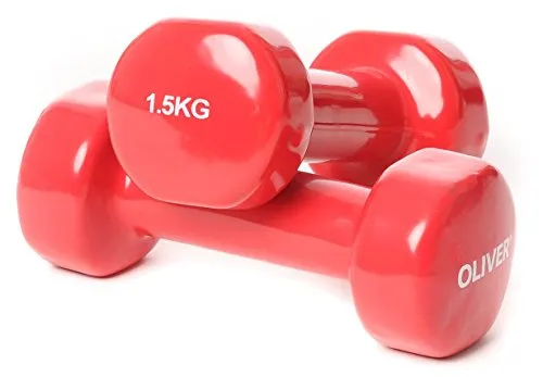 Oliver - Manubri da Fitness, in Vinile, Vari Pesi Disponibili, Rosso (Rosso), 2 x 1,5 kg