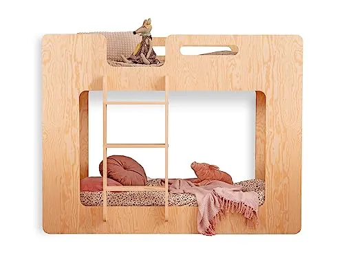 SMARTWOOD MIMI L Letto a Castello - scaletta sinistra, diverse dimensioni e colori, NATURAL ECO (Legno naturale 90 x 200 cm)