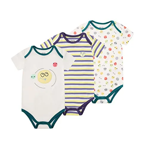 Froerley Baby Body mit Aufdruck Unisex Baby Kurzarm Wickelbody 100% Bio-Baumwolle für Jungen Mädchen, 3er Pack, 3-6 Monate Smile