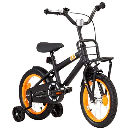 Tidyard Bici per Bambini con Trasportino Frontale, Bicicletta da Bambina 14'' Nero e Arancione