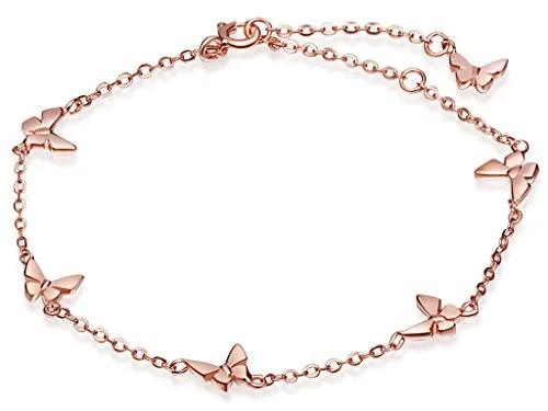 Infinite U, braccialetto da donna, con 6 ciondoli a forma di farfalle, catenina regolabile in argento sterling 925, colore oro rosa