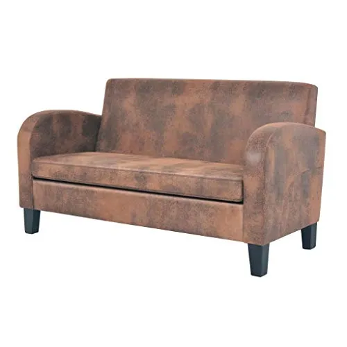 vidaXL Divano a 2 Posti Camoscio Artificiale Braccioli Marrone Divanetto Sofa