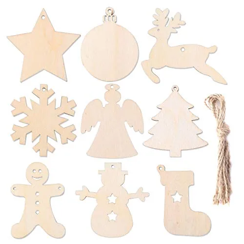 Herefun Decorazioni Albero di Natale in Legno, 72Pcs Natale Appeso Ornamenti Decorazione, Natale Ciondolo in Legno, Ciondolo Albero di Natale, Decorazioni Natale Legno Ornamenti