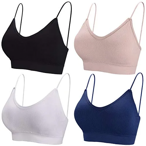 BQTQ 4 Pezzi Reggiseno a Canotta Senza Ferretto V Collo Bralette con Imbottitura per Donna, 4 Colori (Nero, Beige, Bianco, Blu Marino, M)