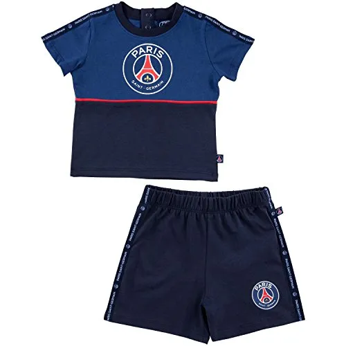 Paris Saint-Germain - Completo maglietta + pantaloncini per bebè, collezione ufficiale del Paris Saint Germain, Bimba 0-24, blu, 12 mesi