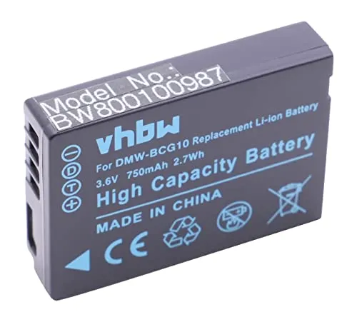 vhbw batteria compatibile con Panasonic Lumix DMC-3D1, DMC-TZ10, DMC-TZ18, DMC-TZ20, DMC-TZ22 fotocamera digitale DSLR (750mAh, 3,6V, Li-Ion)