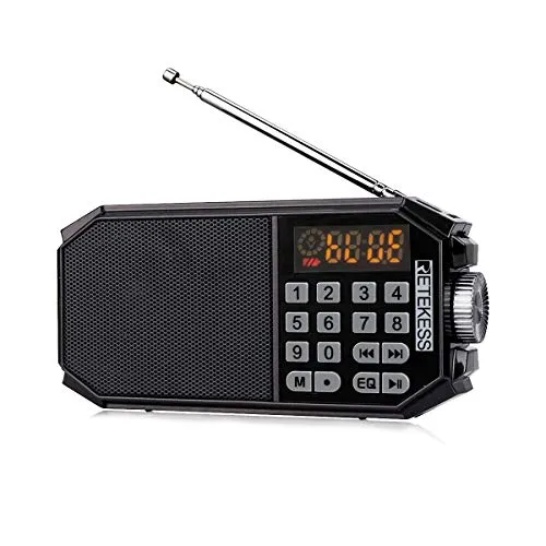 Retekess TR610 Portatile FM Radio con Bluetooth Altoparlante 1800mAh Grande Capacità Batteria Sostegno della Carta TF U-disco e Registrazione (nero)