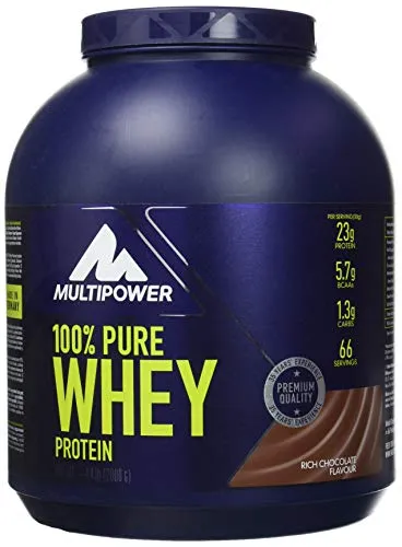 Multipower 100% Pure Whey Protein - Fino a 80% di Proteine del Siero del Latte - Proteine Isolate come Fonte Principale - 67 Porzioni - Per lo sviluppo Muscolare - 2 Kg - Gusto Cioccolato