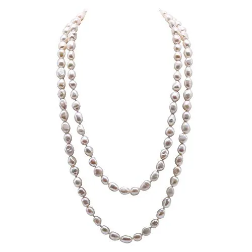 JYX Collana lunga di perle d'acqua dolce 8-9 mm bianca irregolare collana di perle coltivate d'acqua dolce per le donne, 121,9 cm