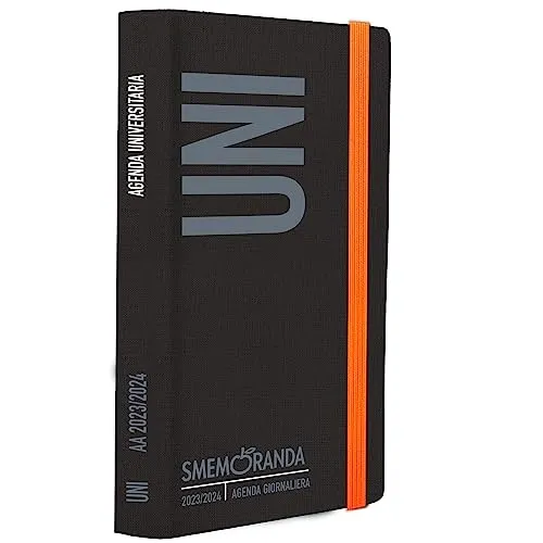 Smemoranda Uni - Agenda Giornaliera Univesitaria 2023-2024, 13 Mesi, Settembre 23 - Settembre 24, Copertina Flessibile in tela e Chiusura Elastica, Dimensioni 12,5 x 18,5 cm, Colore Nero