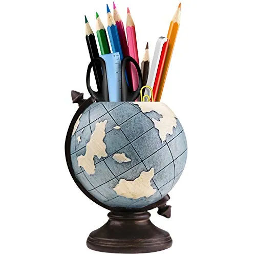 Globe Pen Pencil Pot Holder Vintage Pencil Cup Stand Kids Retro Home Office Decorazioni per la scuola Regali per uomini