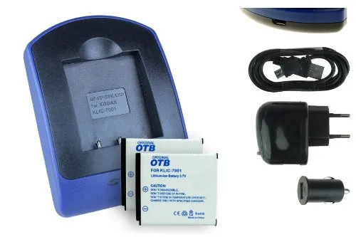 2x Batteria + Caricabatteria (USB/Auto/Corrente) per Kodak Klic-7001, Easyshare M320. / BenQ DC E1050 E1220 / Praktica Luxmedia 10-TS. v. lista