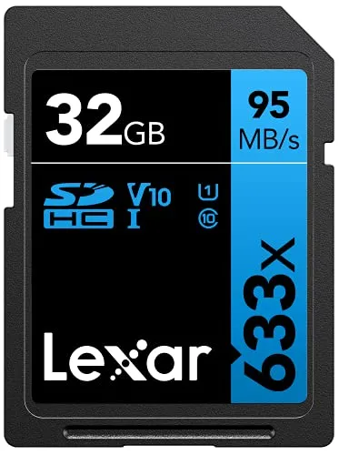 Lexar Professional 633x Scheda SD 32 GB, Scheda di Memoria SDXC UHS-I, U1, V10, Class 10, Fino a 95 MB/s di Lettura, SD Card per DSLR di Fascia Media, Videocamera HD, Fotocamere 3D (LSD32GCB1EU633)