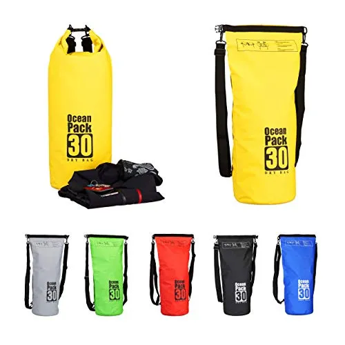 Relaxdays Zaino Impermeabile Ocean Pack 30 L Borsa Stagna Idrorepellente per Valori Dry Bag Leggera Outdoor Giallo