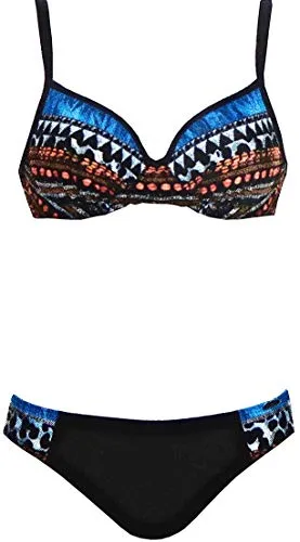 Sunflair 21081-926 Women's Precious Dark Black Aztec Print Swimwear Beachwear Bikini Set 48 - E Cup