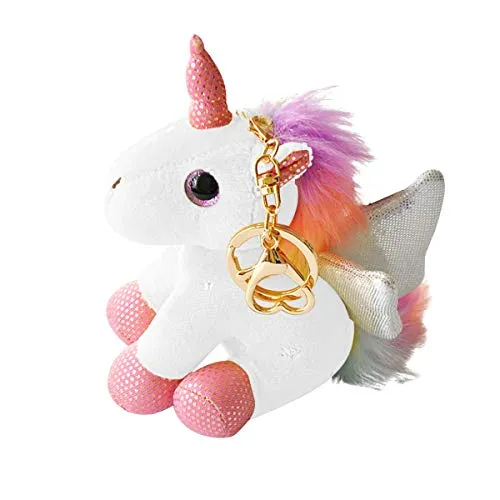 Portachiavi Peluche,GANYUE Colorful Unicorno Paillettes Portachiavi Bambini Giocattolo Portachiavi Donna Piccoli Accessori Pendente Del Sacchett (Bianca)