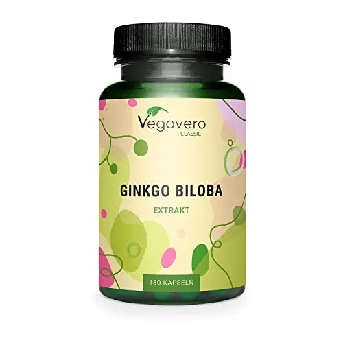 GINKGO BILOBA Vegavero® | estratto 50:1 | 24% di Glucosidi Flavonoidi e 6% di Terpenoidi | Circolazione, Memoria & Concentrazione | Senza Additivi | 180 capsule | Vegan