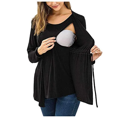 FRAUIT Magliette Allattamento Manica Lunga Premaman Abbigliamento Invernale Maglia Gravidanza Divertente Maglie Premaman Maniche Lunghe T Shirt Pullover Maglietta Vestaglia Camicia da Notte