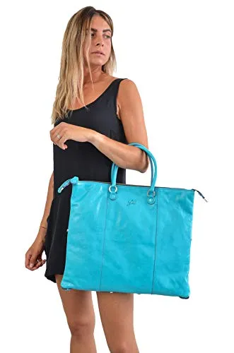 GABS Borsa Pegaso G3 PLUS TG L trasformabile made in Italy Pelle 43x37 cm G33T2 P0263 C45 (azzurro)