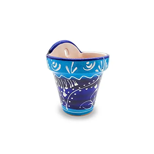 1 x Vaso per fiori da parete in ceramica dipinto a mano "Mediterraneo" | Fioriera da giardino per esterni con foro per appendere e drenaggio | Fatto in Spagna | Ø 13 cm H 16 cm