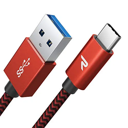RAMPOW Cavo USB C in Nylon Extra Lungo - per Huawei, Samsung, OnePlus e Altri dispositivi con USB C, 2M, Rosso