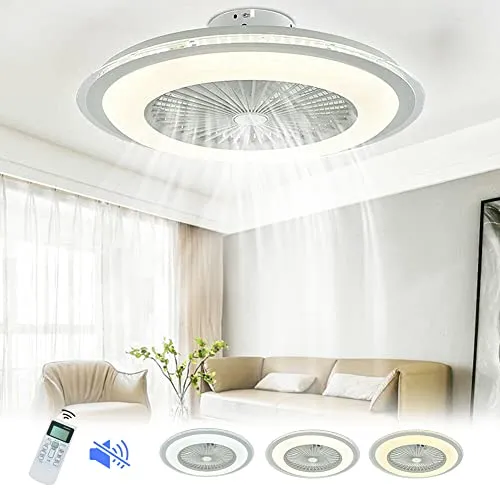 Ventilatore da soffitto moderno Nordic con telecomando, 60 W, lampada da soffitto a LED, ultra silenziosa, per camera da letto, soggiorno, ventola, lampada da soffitto (diametro 60 cm), bianco