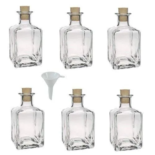 Viva Haushaltswaren - Bottiglie in Vetro Piccole, 6 Pezzi, capacità: 200 ml, con Tappo in Sughero e Imbuto Ø 7 cm