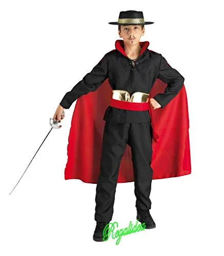 PRESTIGE & DELUXE Costume Vestito Carnevale  Zorro Cavaliere Eroe Segreto  3 4 5 6 7 8 9 10 11 12 Anni (9-10 Anni: Altezza Bimba 140 cm)