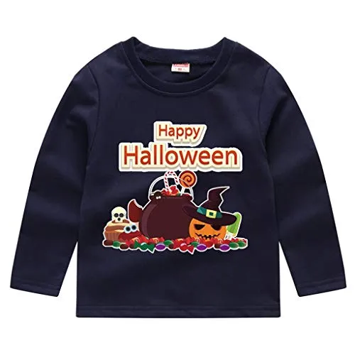 Toddler Baby Kids Boys Girls Halloween Pumpkin Sweatshirt Pullover Tops T-Shirt，Felpa Girocollo Manica Lunga，VRTYOC Sweatshirt con Stampa di lettere"Happy Halloween" Marina Militare 130