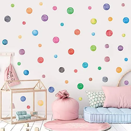 51 Pezzi Punti Adesivo da Parete Acquerello,Adesivo Muro a Pois Colorate per Cameretta dei Bambini,DIY Rimovibili Vinile Rotondi Decalcomanie per Camera da Letto della Ragazza Asilo Nido Festa Decor