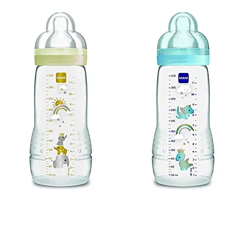 Mam Set 2 Easy Active Biberon con Tettarella Misura 3 (Flusso Rapido), 4+ Mesi, 330 ml, Avorio