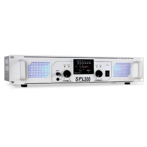 Skytec SPL-500 Amplificatore finale di potenza Hi-Fi (2 x 250 Watt Max, ingressi USB SD, telecomando, AUX, radio FM)