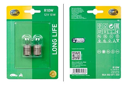 HELLA 8GA 002 071-333 Lampadina - R10W - Long Life up to 3x longer lifetime - 12V - 10W - Tipo zoccolo: BA15s - Blister - Quantità: 2